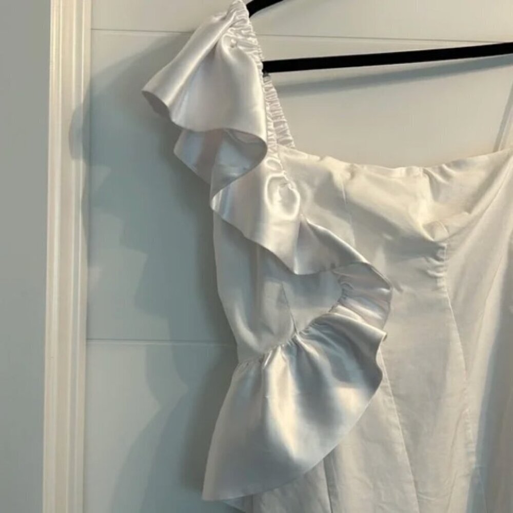 ANTHROPOLOGIE BHLDN Wren White One-Shoulder Ruffled Midi Stretch Dress Elastic S - Picture 8 of 12